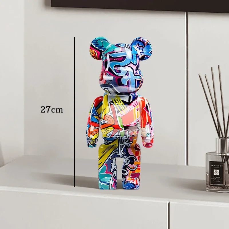 Graffiti Bear Resin Statue Decor | Modern Colourful Bear Ornament 27cm