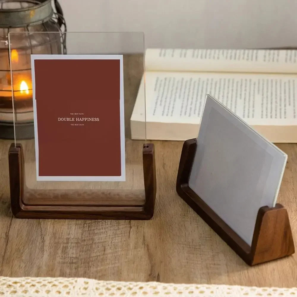 Acrylic U-Shaped Wooden Photo Frame – Walnut & Beech Desk Display