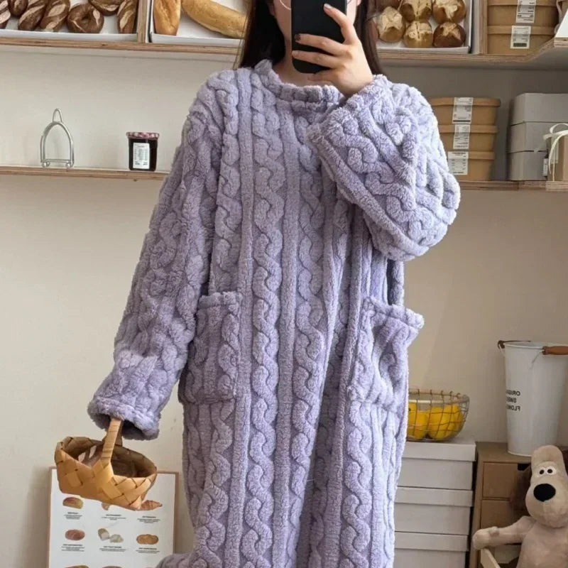 Women’s Fleece Nightgown – Long Sleeve Thick Warm Wearable Blanket Dress