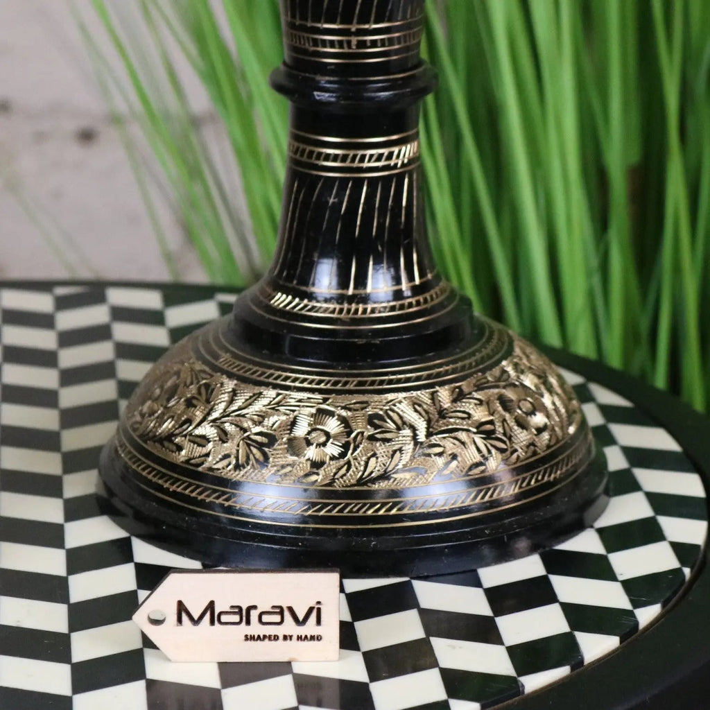 Set of 2 Black Etched Brass Vases 40cm and 50cm