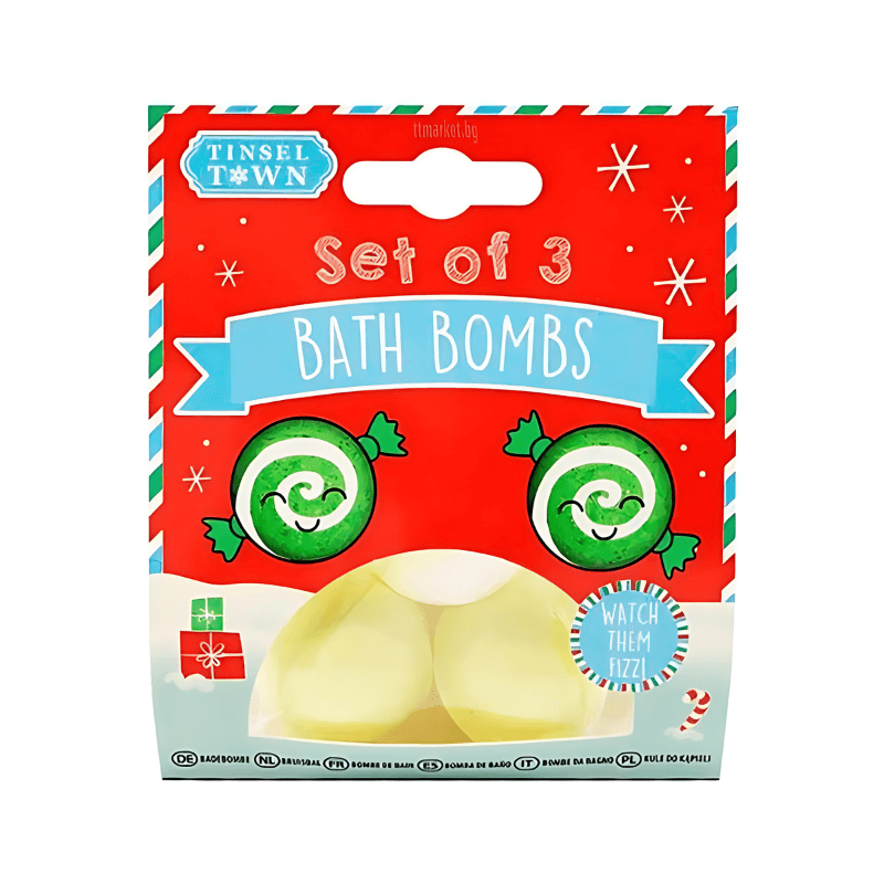PoundFun Set of 3 Green Christmas Bath Bombs – Festive Holiday Gift
