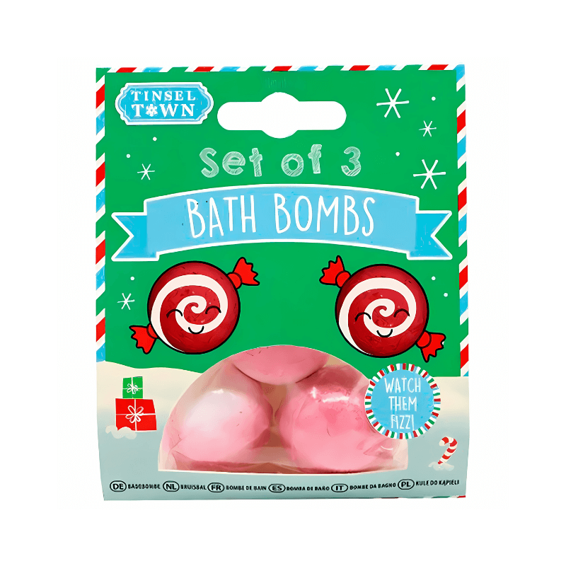 PoundFun Christmas Bath Bombs Set of 3 – Rosy Pink Festive Gift Set