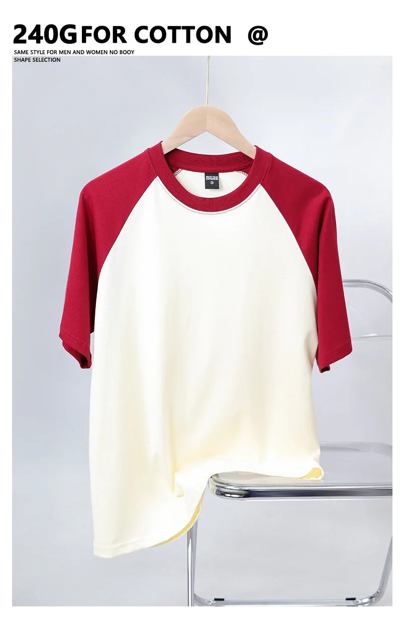 Heavyweight 240g Contrast Sleeve Cotton T-Shirt for Men