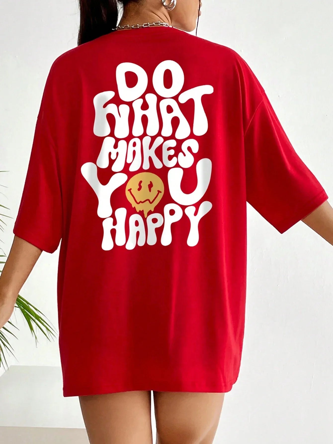 Do What Makes You Happy Oversized T-Shirt, Red Cotton Streetwear Tee