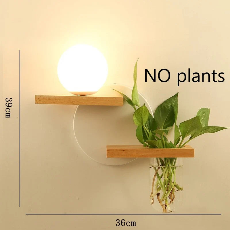 Modern Wooden LED Wall Lamp – Creative Plant & Decor Shelf Light (17 Styles)