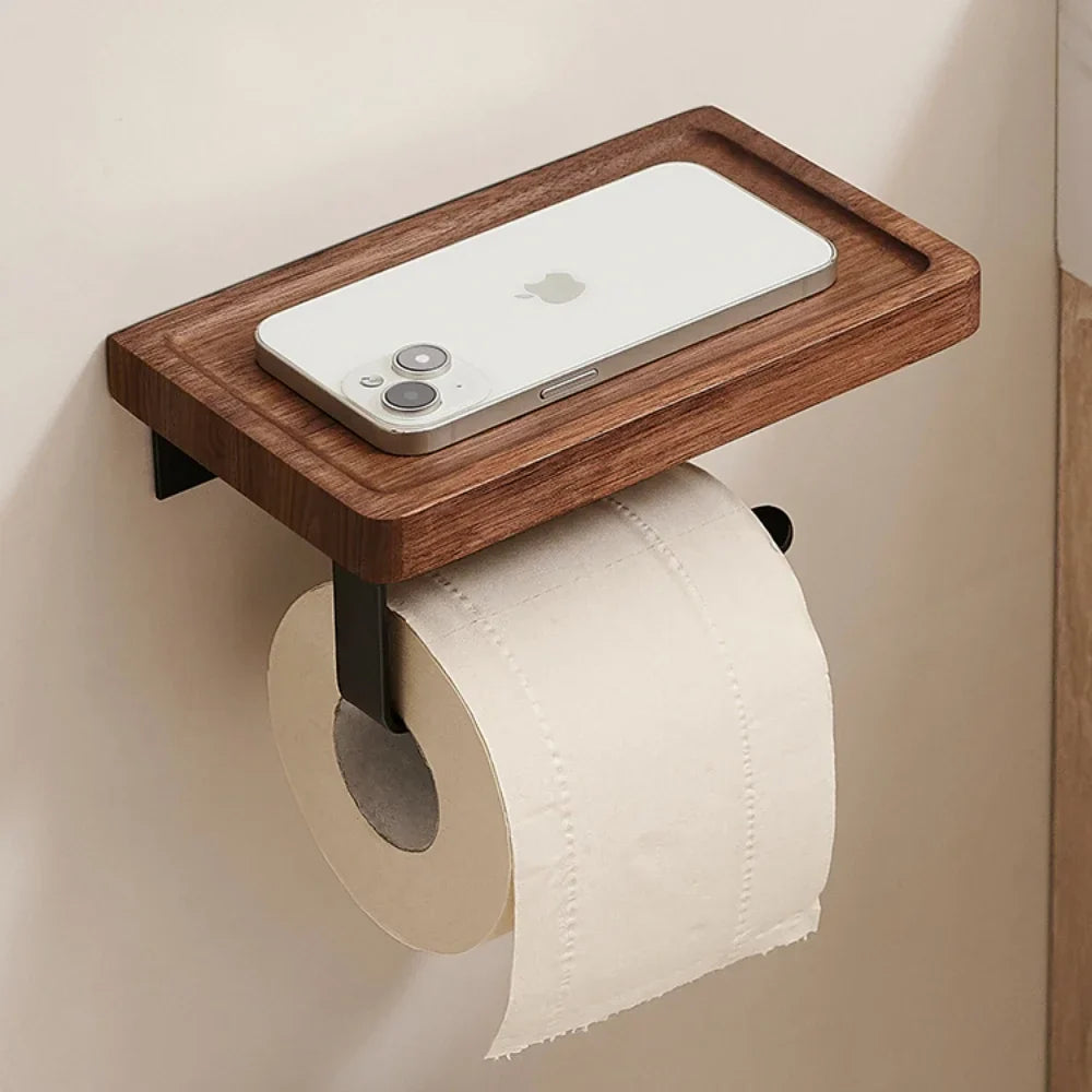 Modern Wooden Bathroom Wall Storage Rack – Shelves, Towel Bar & Hooks Set
