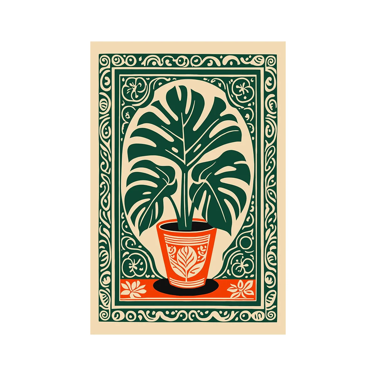 Bohemian Monstera Botanical Art Print – Vintage Tropical Wall Poster