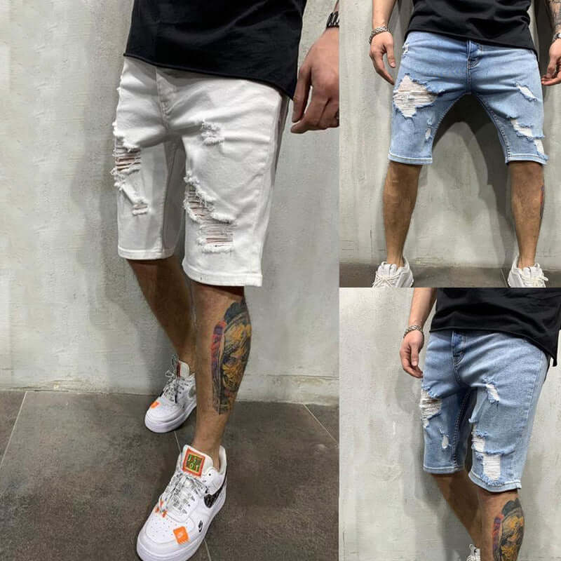 Slim Fit Men's Ripped Denim Shorts