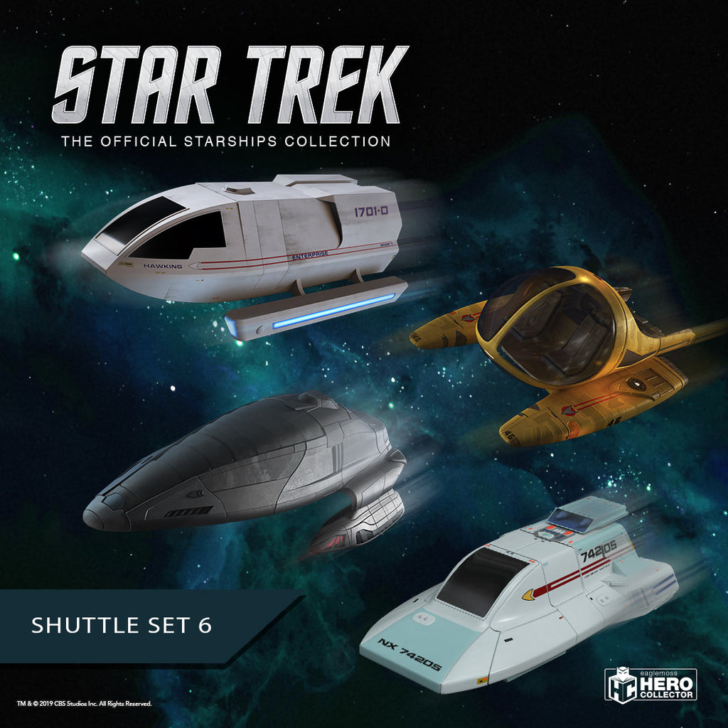 Shuttlecraft Set 6 (Sphinx Workpod, Type-18 Shuttlepod, Galileo-type Shuttlecraft "Hawking" and Janeway's Armored Shuttle) Model Die Cast Ship SSSUK715 (Eaglemoss / Star Trek)