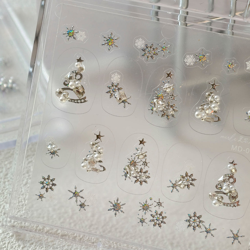 Silver Christmas Tree Nail Art Stickers – LuLuFun Studio Holiday Decals