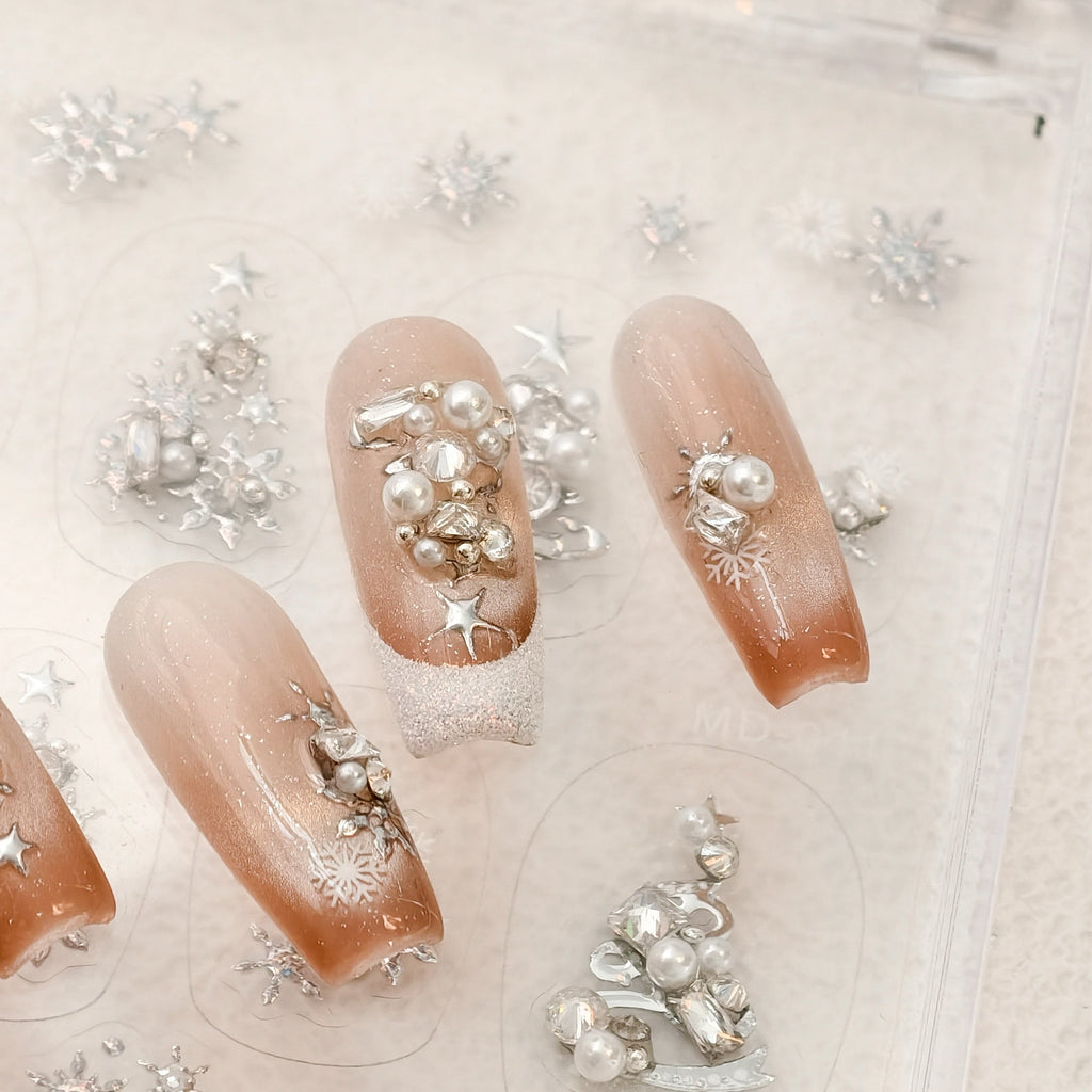 Silver Christmas Tree Nail Art Stickers – LuLuFun Studio Holiday Decals