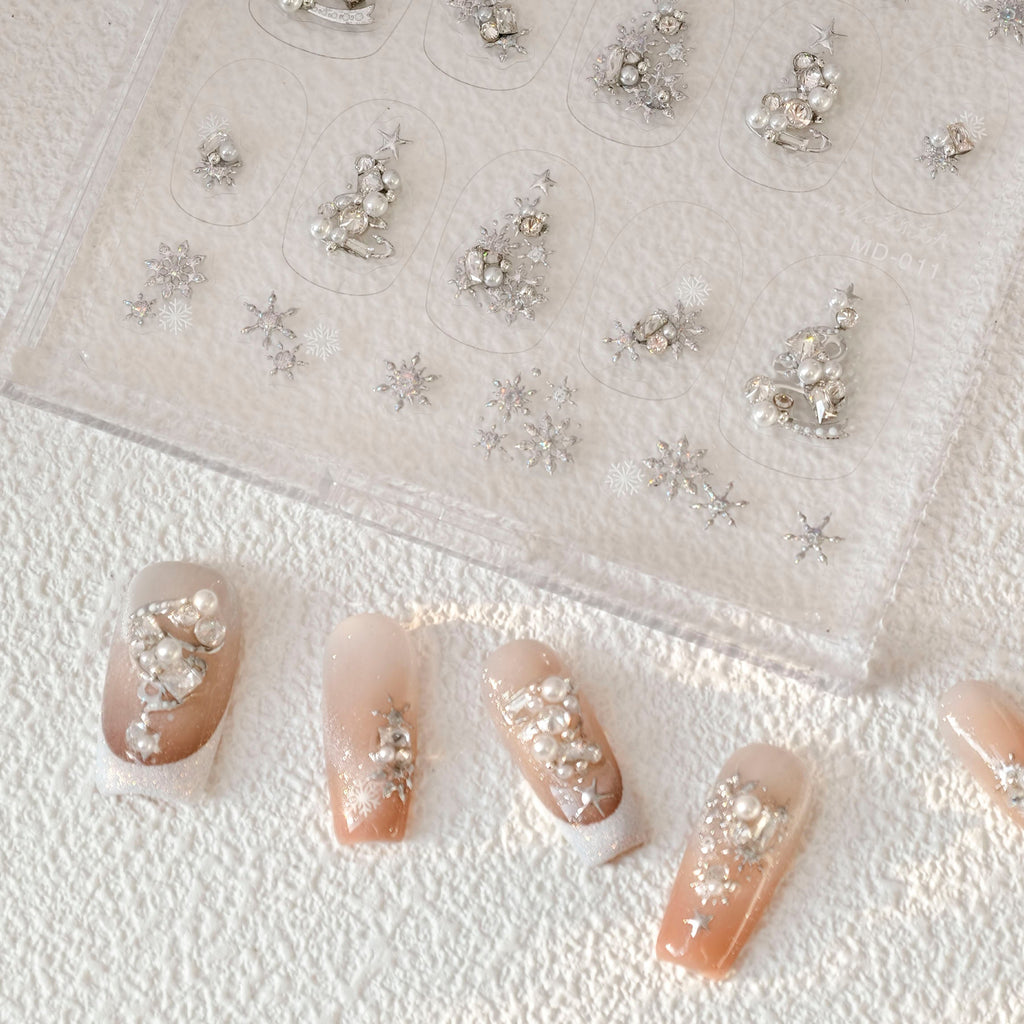 Silver Christmas Tree Nail Art Stickers – LuLuFun Studio Holiday Decals