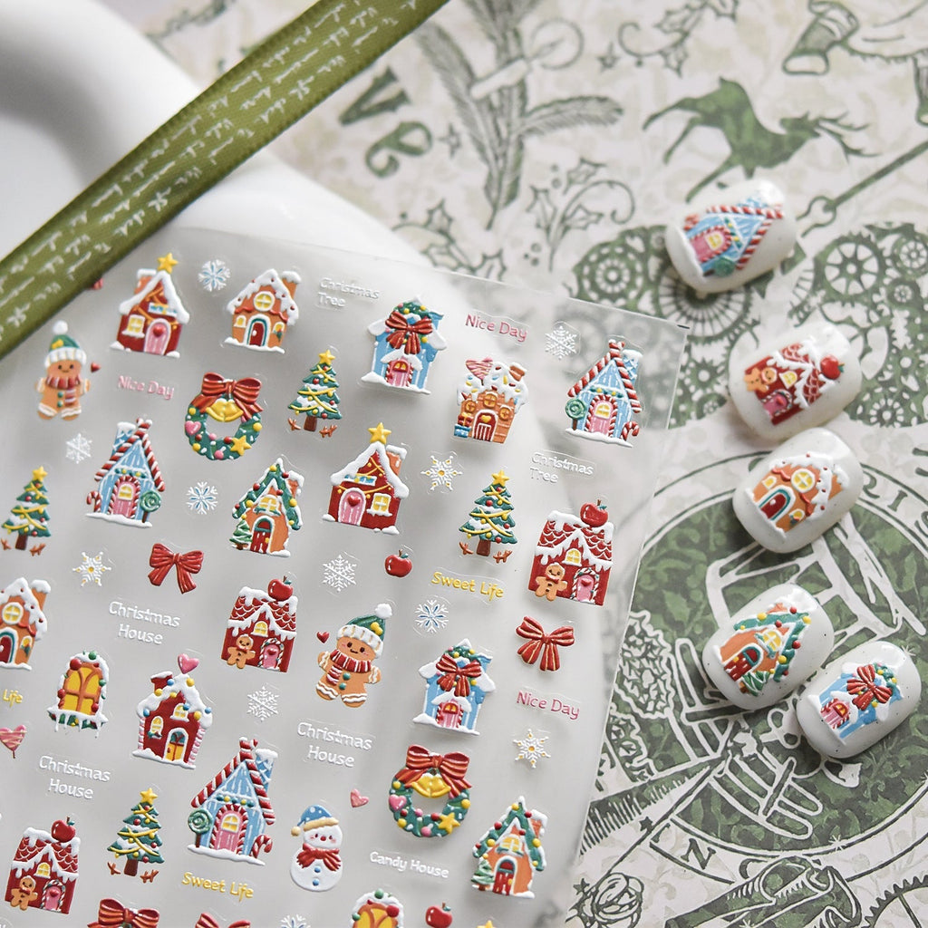 LuLuFun Studio Snowman & Candy House Nail Art Stickers - Holiday Decals