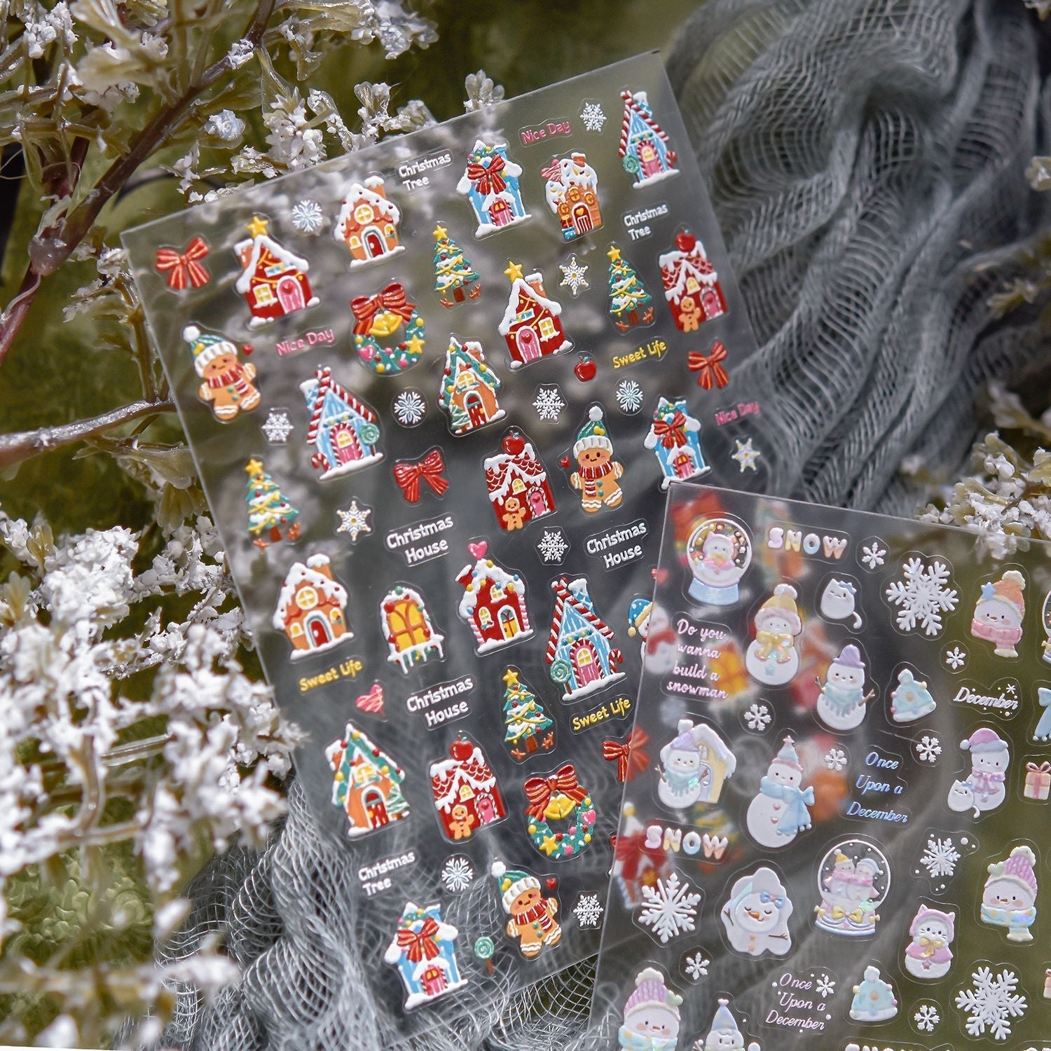 LuLuFun Studio Snowman & Candy House Nail Art Stickers - Holiday Decals