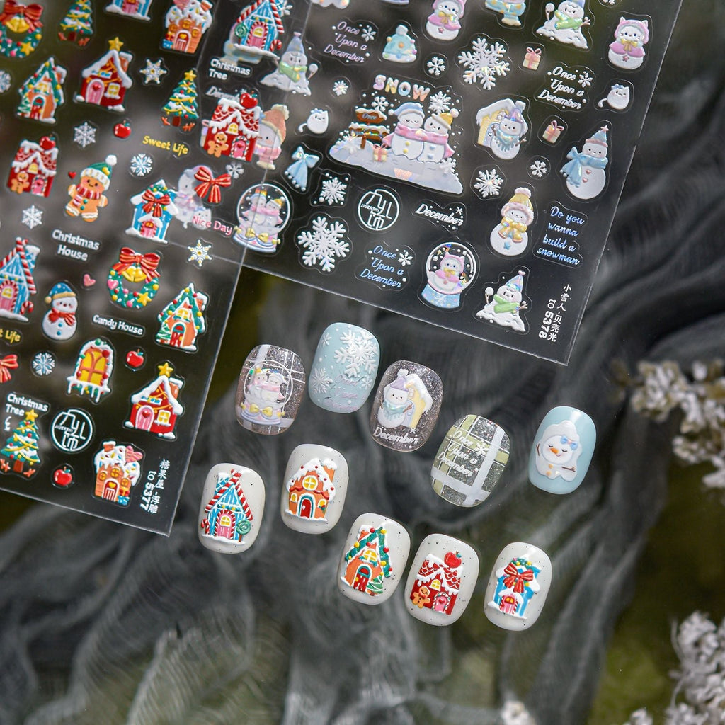 LuLuFun Studio Snowman & Candy House Nail Art Stickers - Holiday Decals