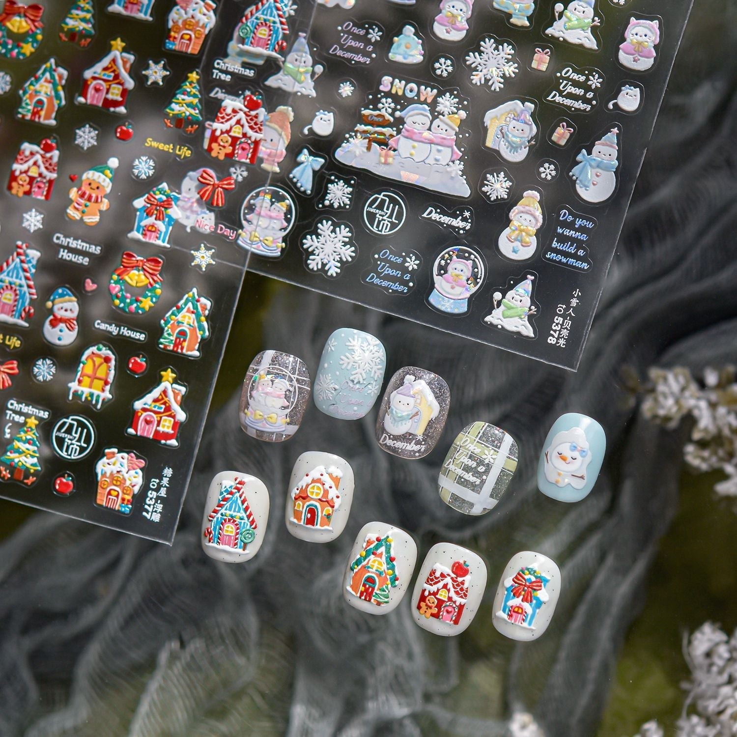 LuLuFun Studio Snowman & Candy House Nail Art Stickers - Holiday Decals
