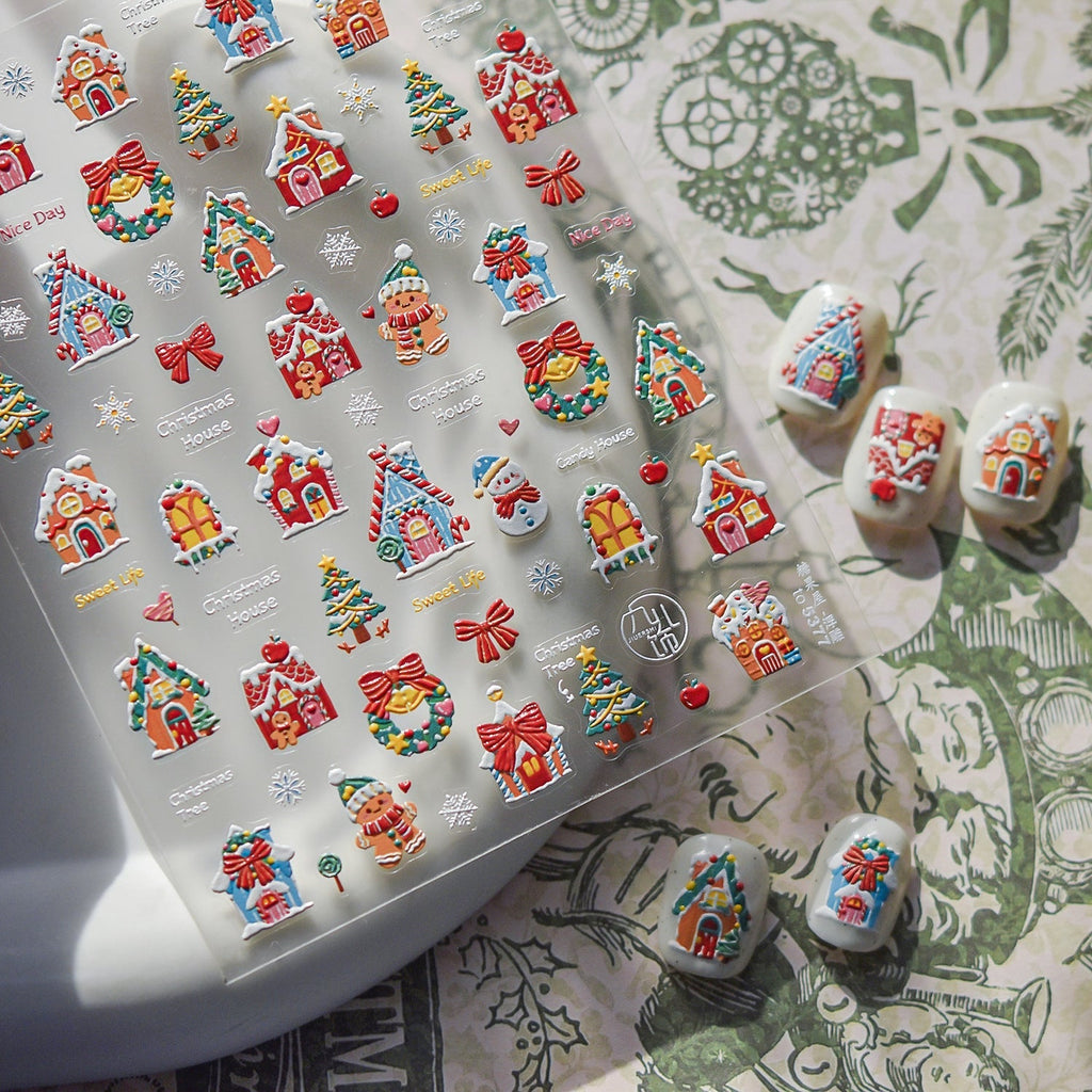 LuLuFun Studio Snowman & Candy House Nail Art Stickers - Holiday Decals