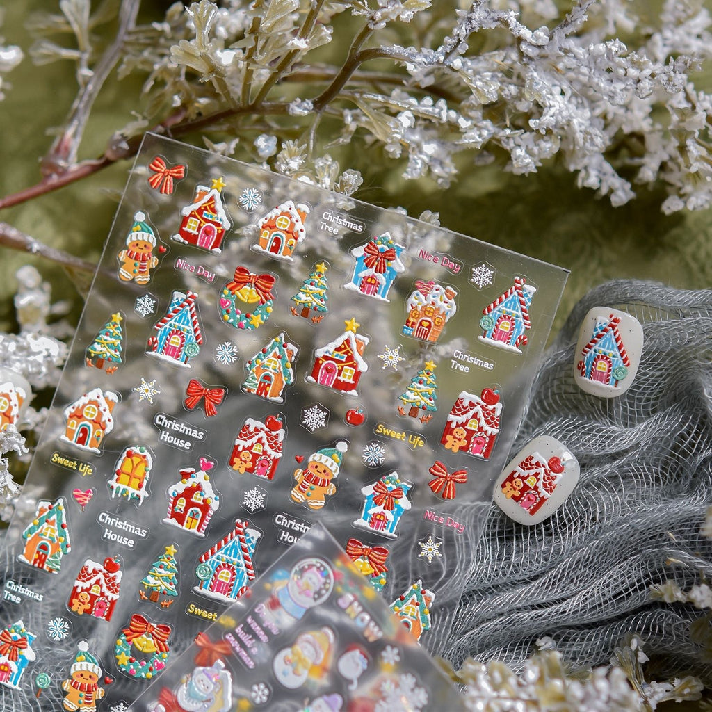 LuLuFun Studio Snowman & Candy House Nail Art Stickers - Holiday Decals