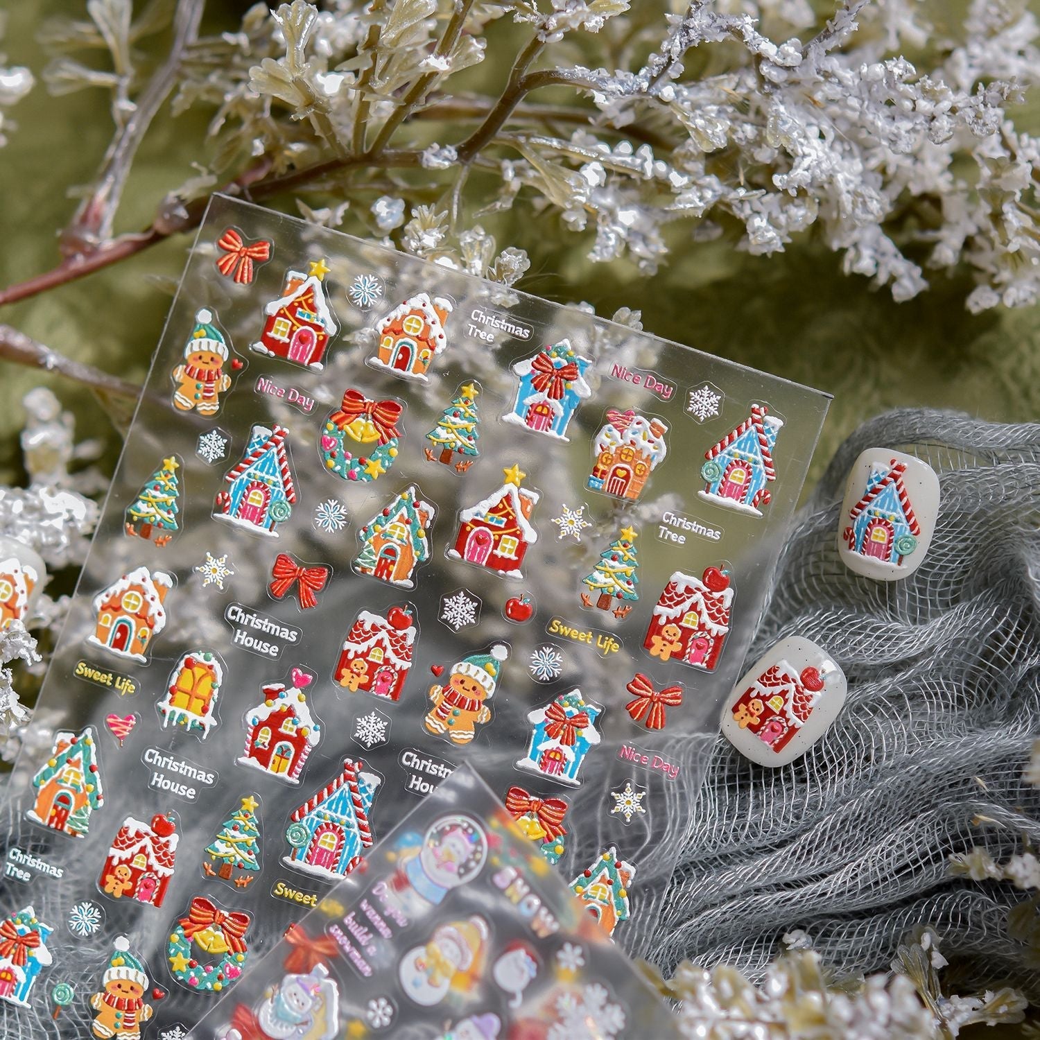 LuLuFun Studio Snowman & Candy House Nail Art Stickers - Holiday Decals