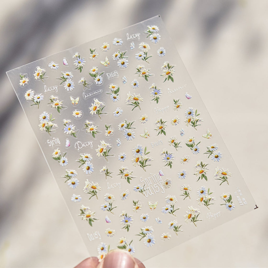LuLuFun Studio Spring Daisy Floral Nail Art Stickers - 1 Sheet Deco Decals