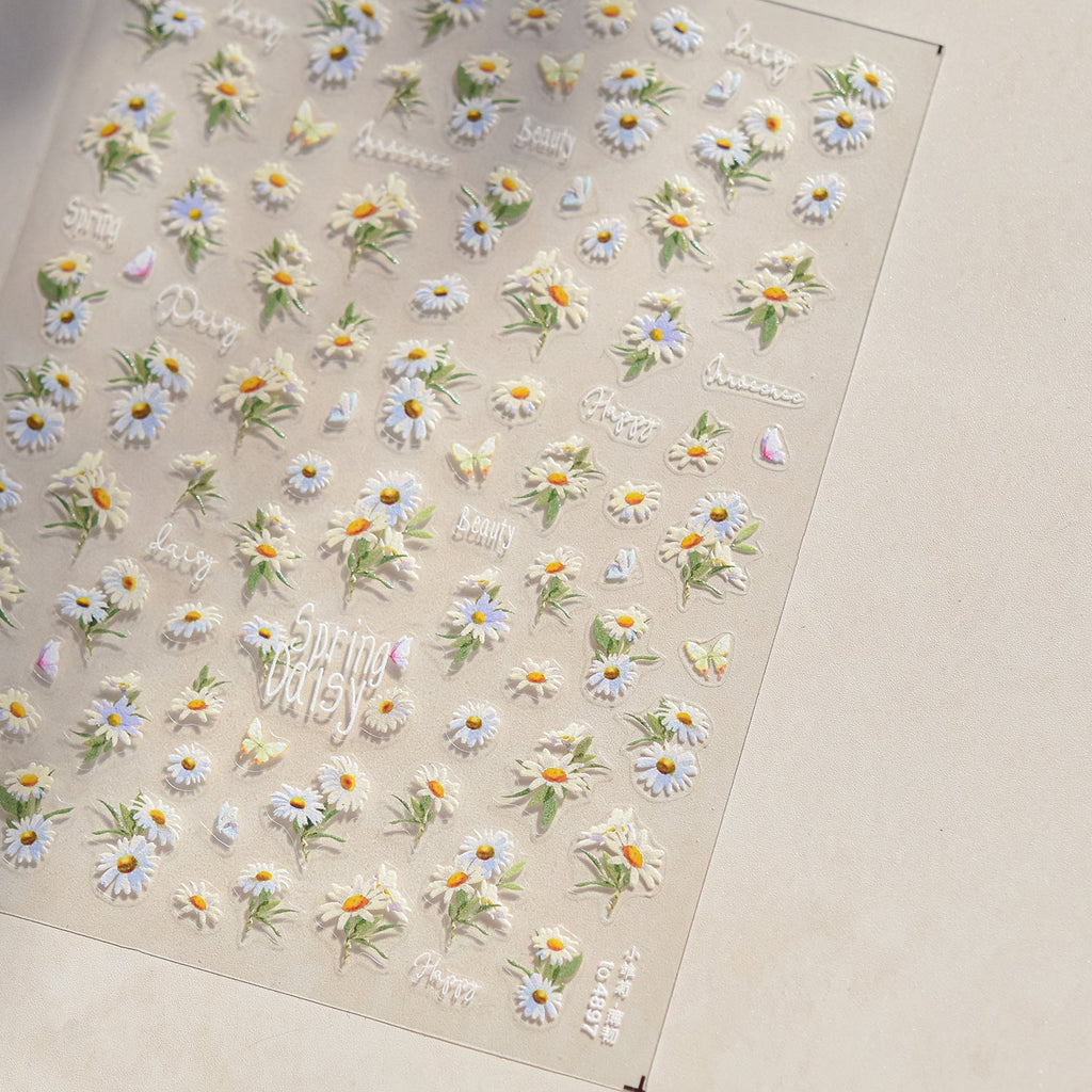 LuLuFun Studio Spring Daisy Floral Nail Art Stickers - 1 Sheet Deco Decals