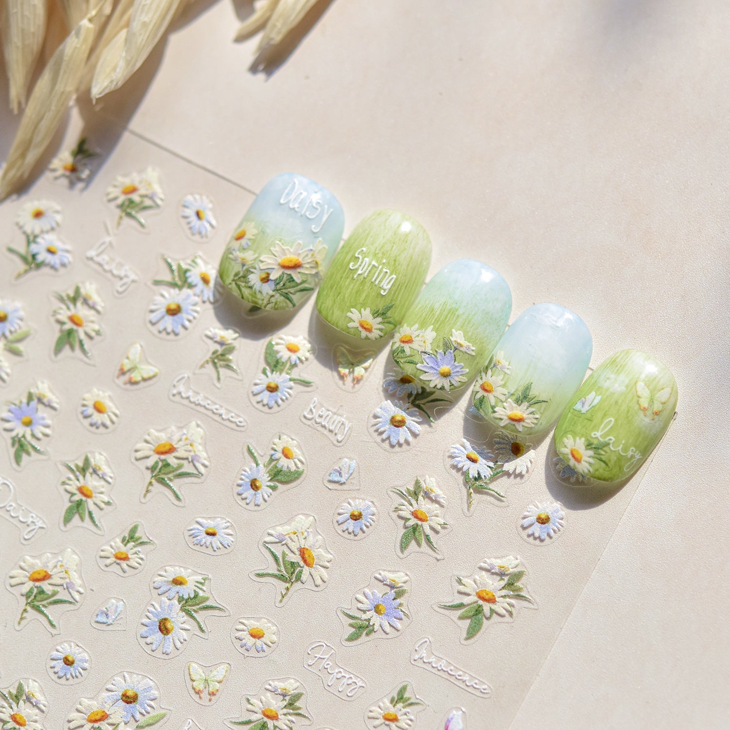 LuLuFun Studio Spring Daisy Floral Nail Art Stickers - 1 Sheet Deco Decals
