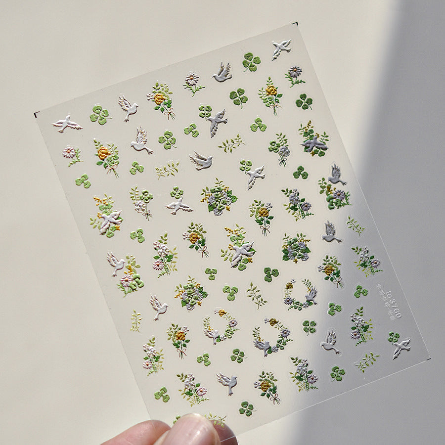 LuLuFun Studio Spring Flower and Bird Nail Art Stickers - 1 Sheet