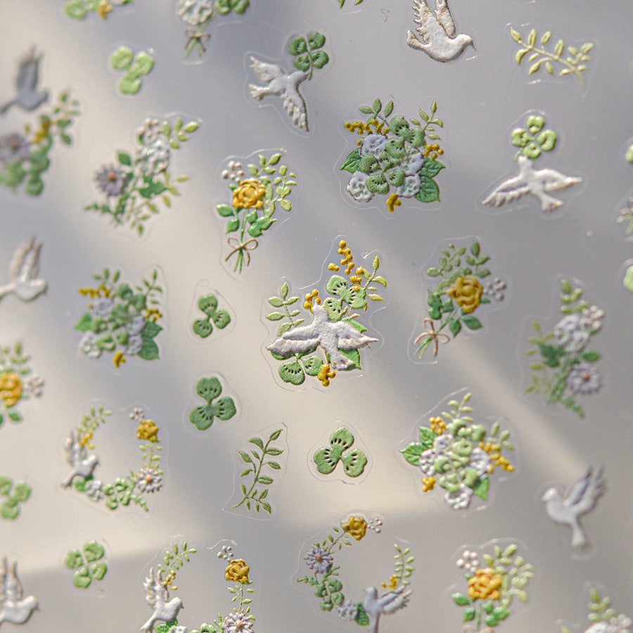 LuLuFun Studio Spring Flower and Bird Nail Art Stickers - 1 Sheet