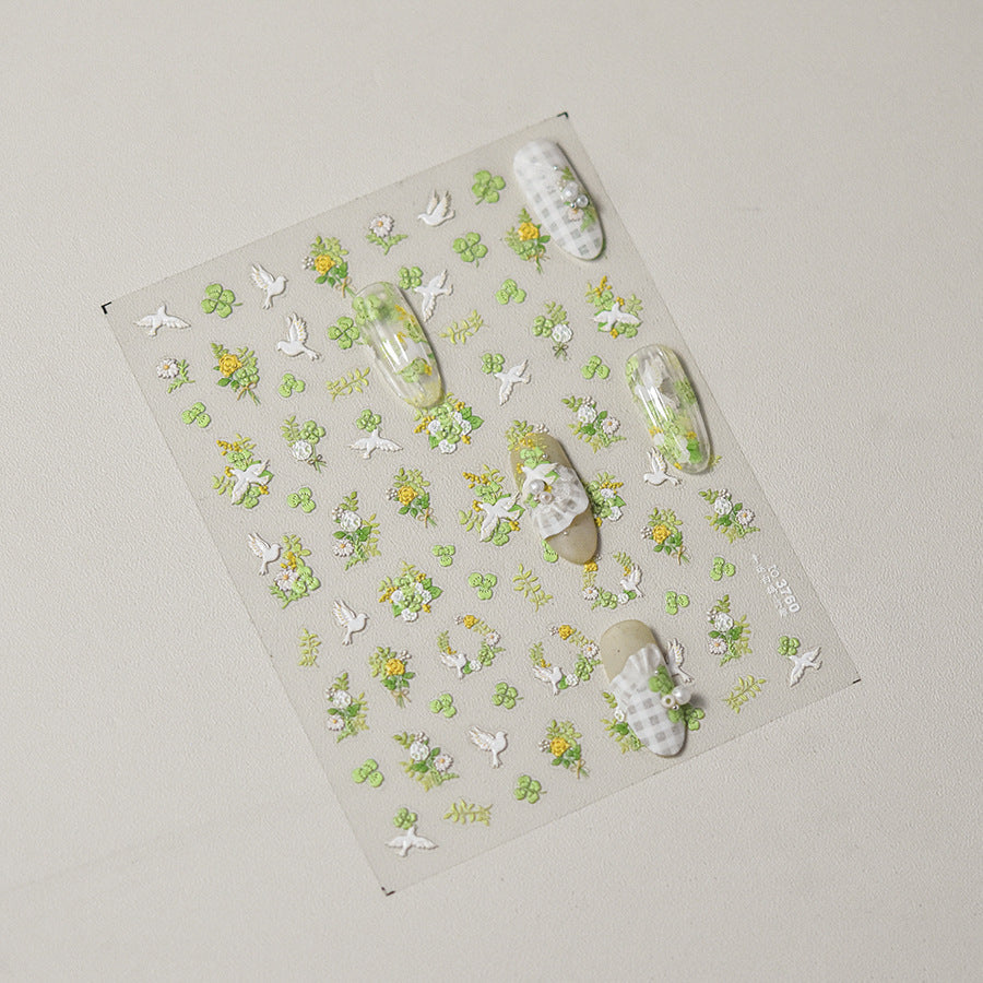 LuLuFun Studio Spring Flower and Bird Nail Art Stickers - 1 Sheet
