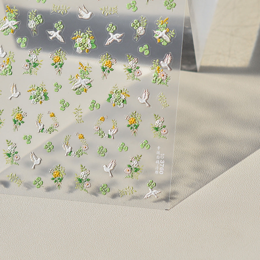 LuLuFun Studio Spring Flower and Bird Nail Art Stickers - 1 Sheet