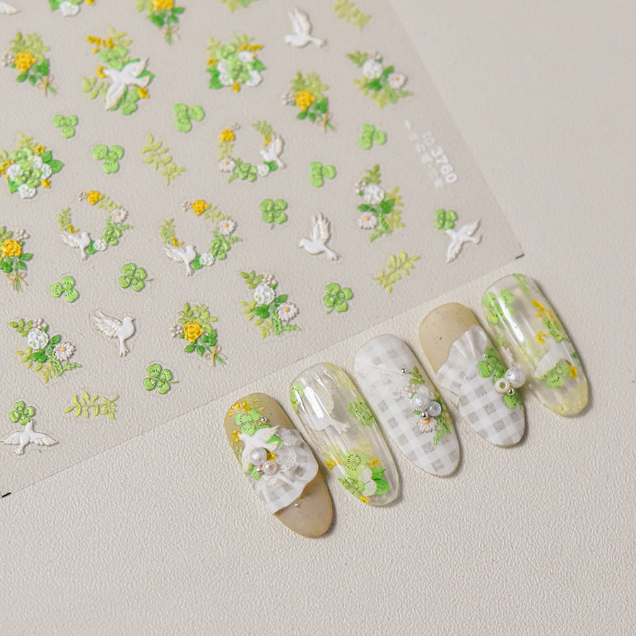 LuLuFun Studio Spring Flower and Bird Nail Art Stickers - 1 Sheet