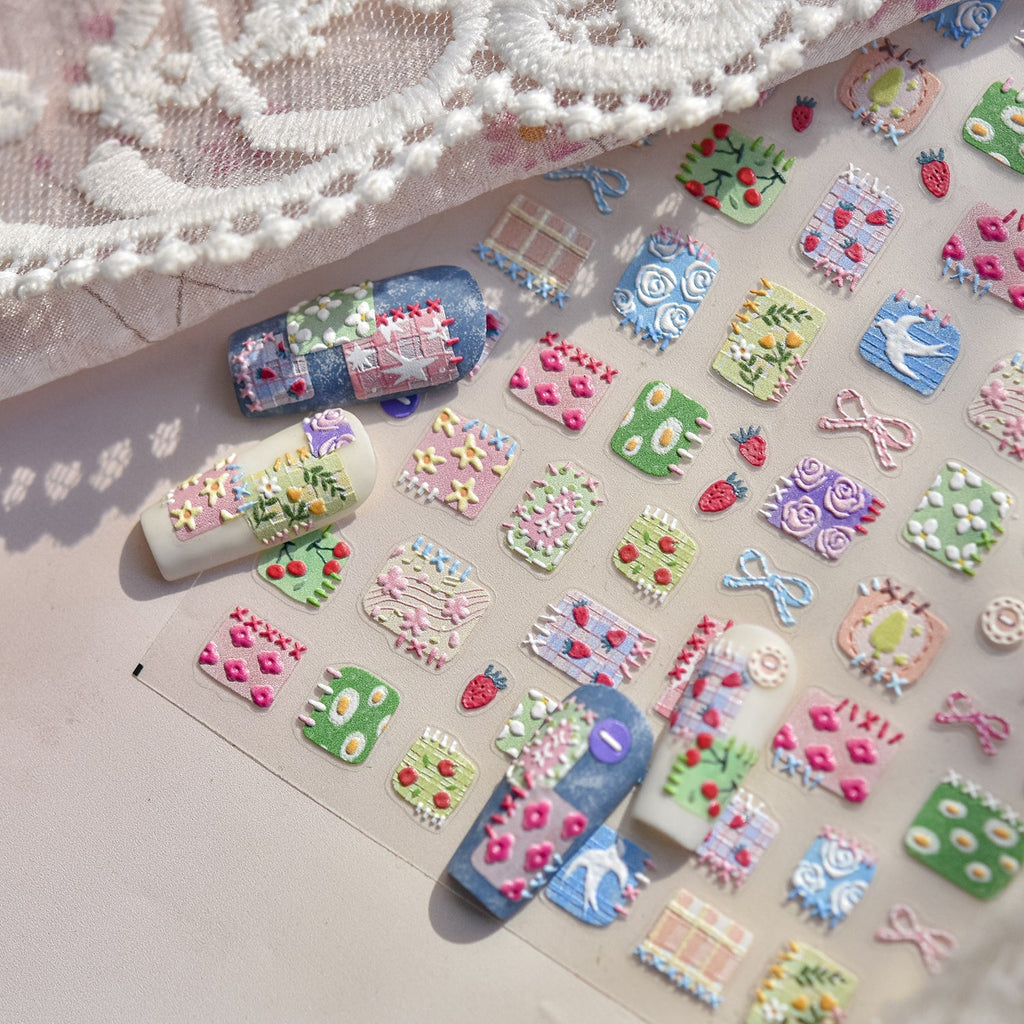 LuLuFun Studio Spring Patchwork Nail Deco Stickers - DIY Nail Art Decals