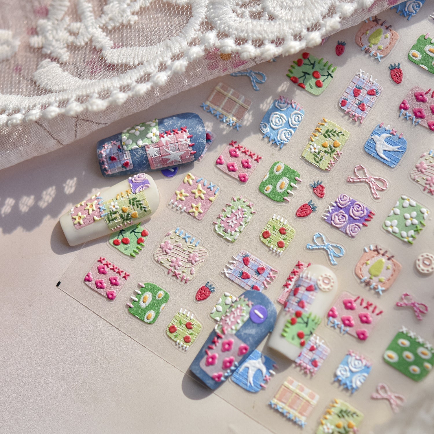 LuLuFun Studio Spring Patchwork Nail Deco Stickers - DIY Nail Art Decals