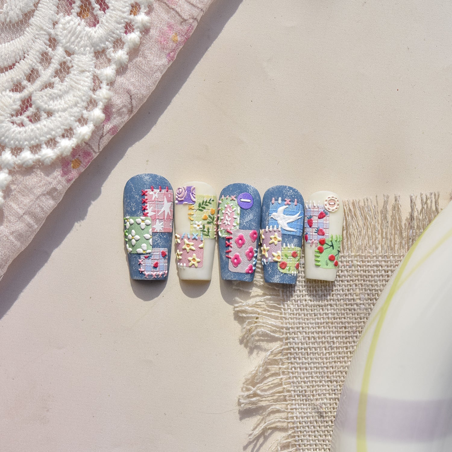 LuLuFun Studio Spring Patchwork Nail Deco Stickers - DIY Nail Art Decals