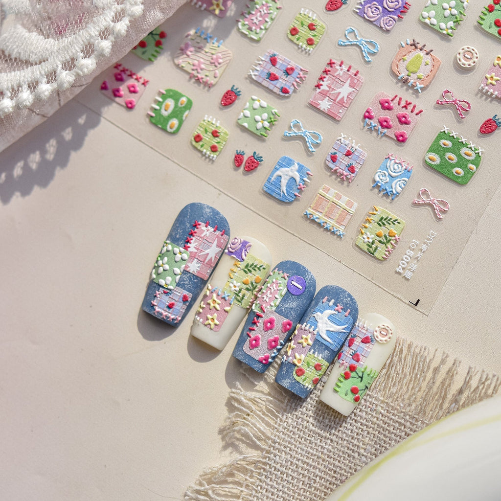 LuLuFun Studio Spring Patchwork Nail Deco Stickers - DIY Nail Art Decals