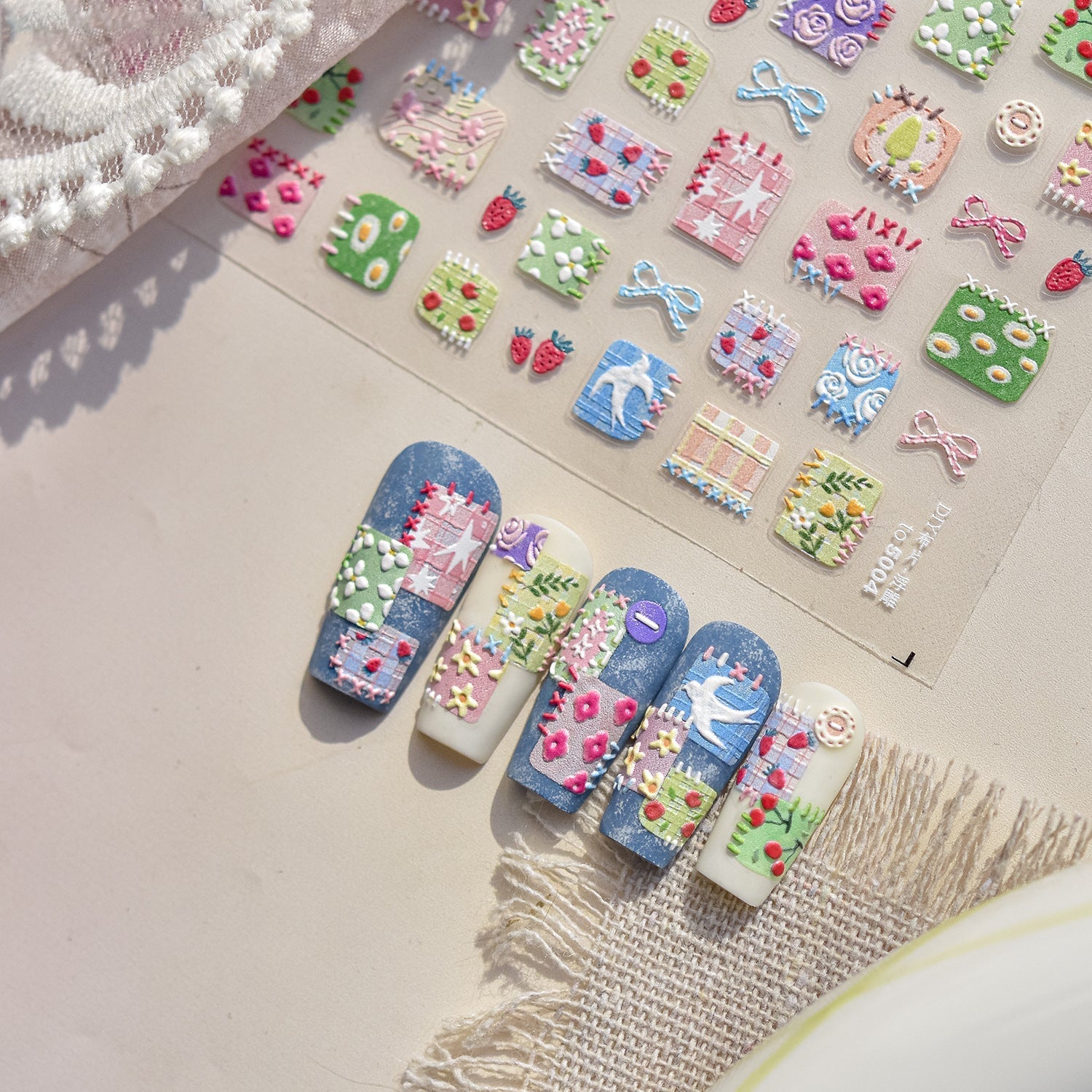 LuLuFun Studio Spring Patchwork Nail Deco Stickers - DIY Nail Art Decals