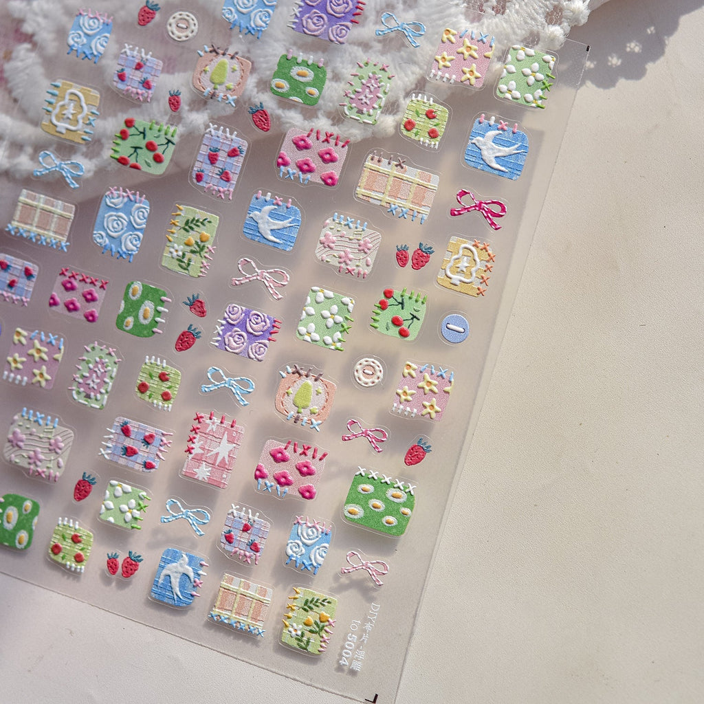 LuLuFun Studio Spring Patchwork Nail Deco Stickers - DIY Nail Art Decals