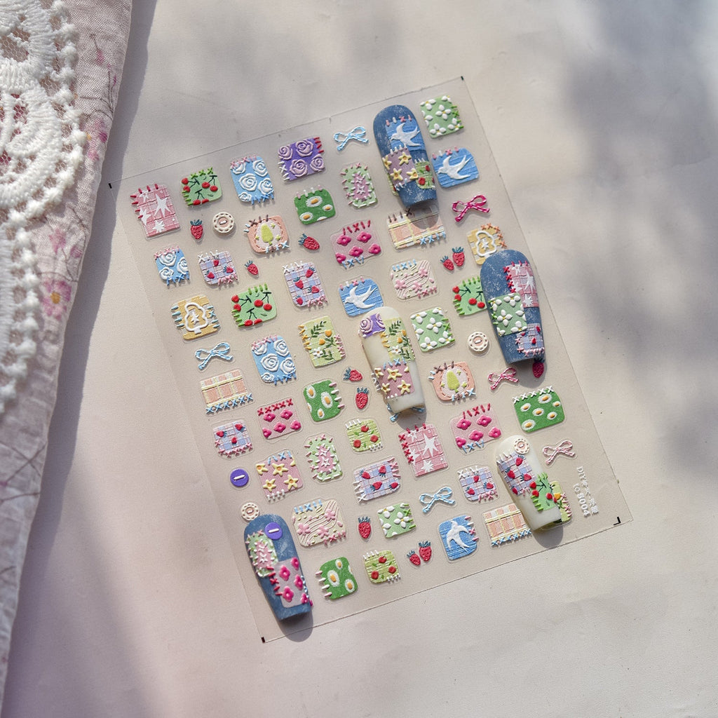 LuLuFun Studio Spring Patchwork Nail Deco Stickers - DIY Nail Art Decals
