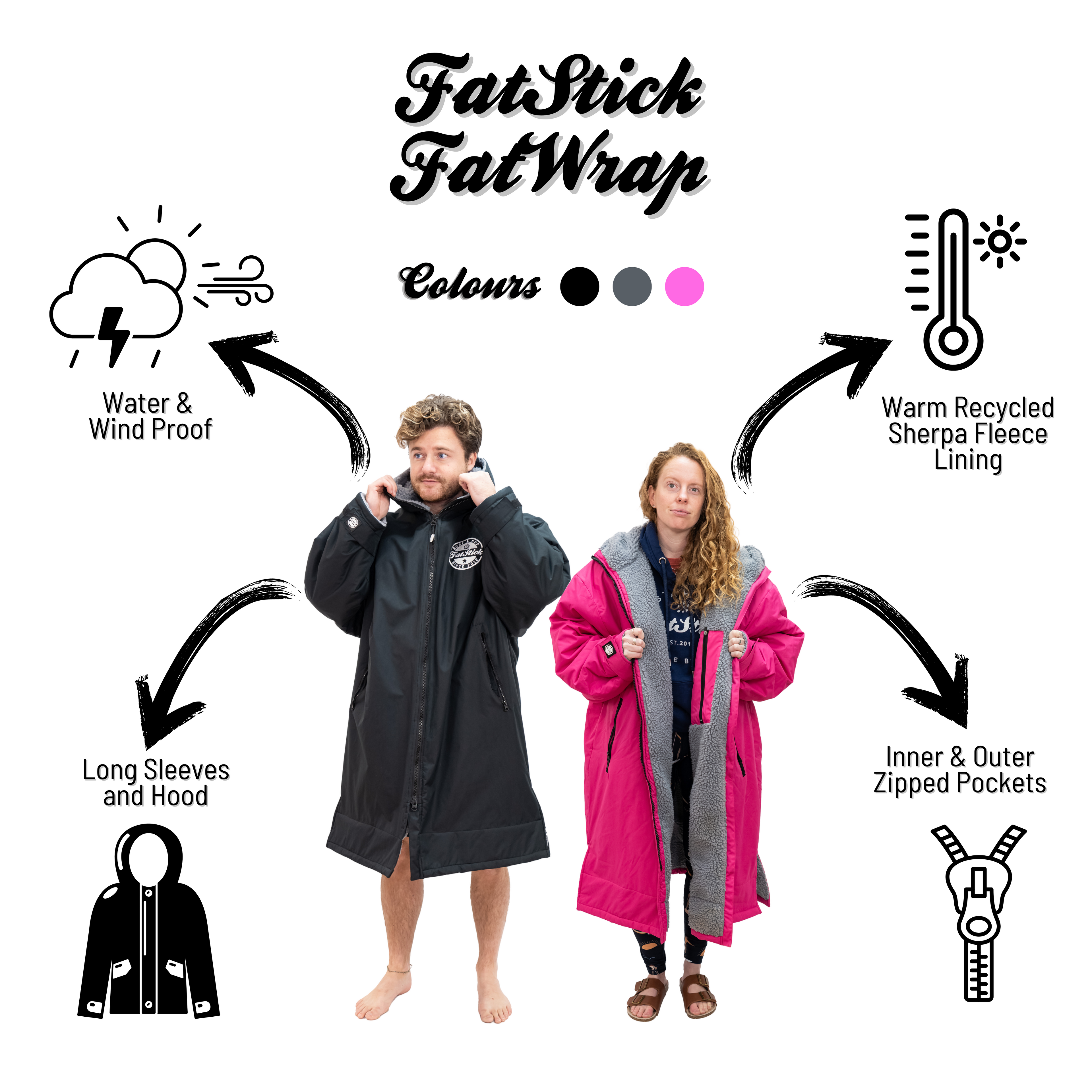 FatStick Kids Waterproof Changing Robe – Sherpa Fleece Lined (Ages 5-13)