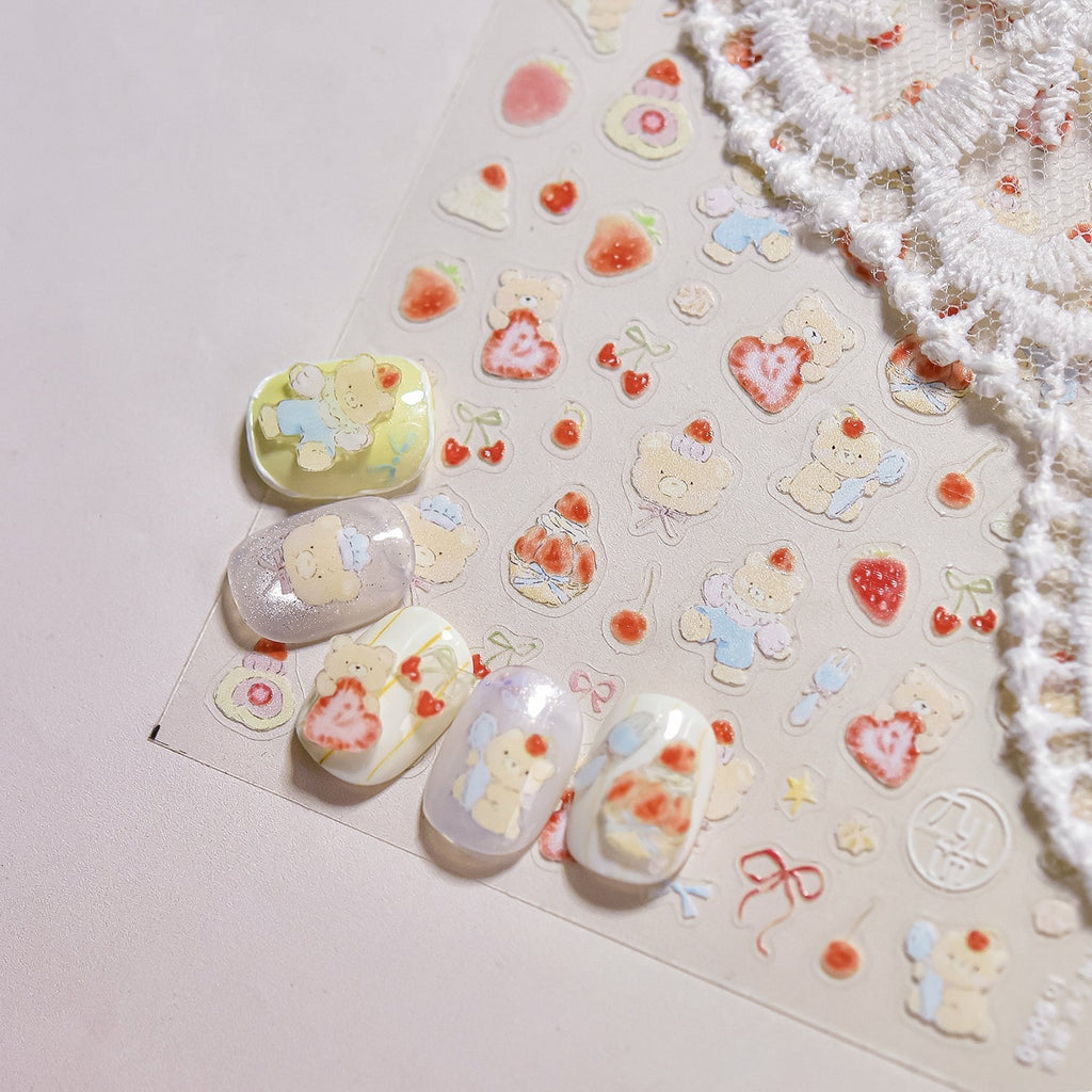 LuLuFun Studio Bear and Puppy Nail Deco Stickers - Cute DIY Nail Art