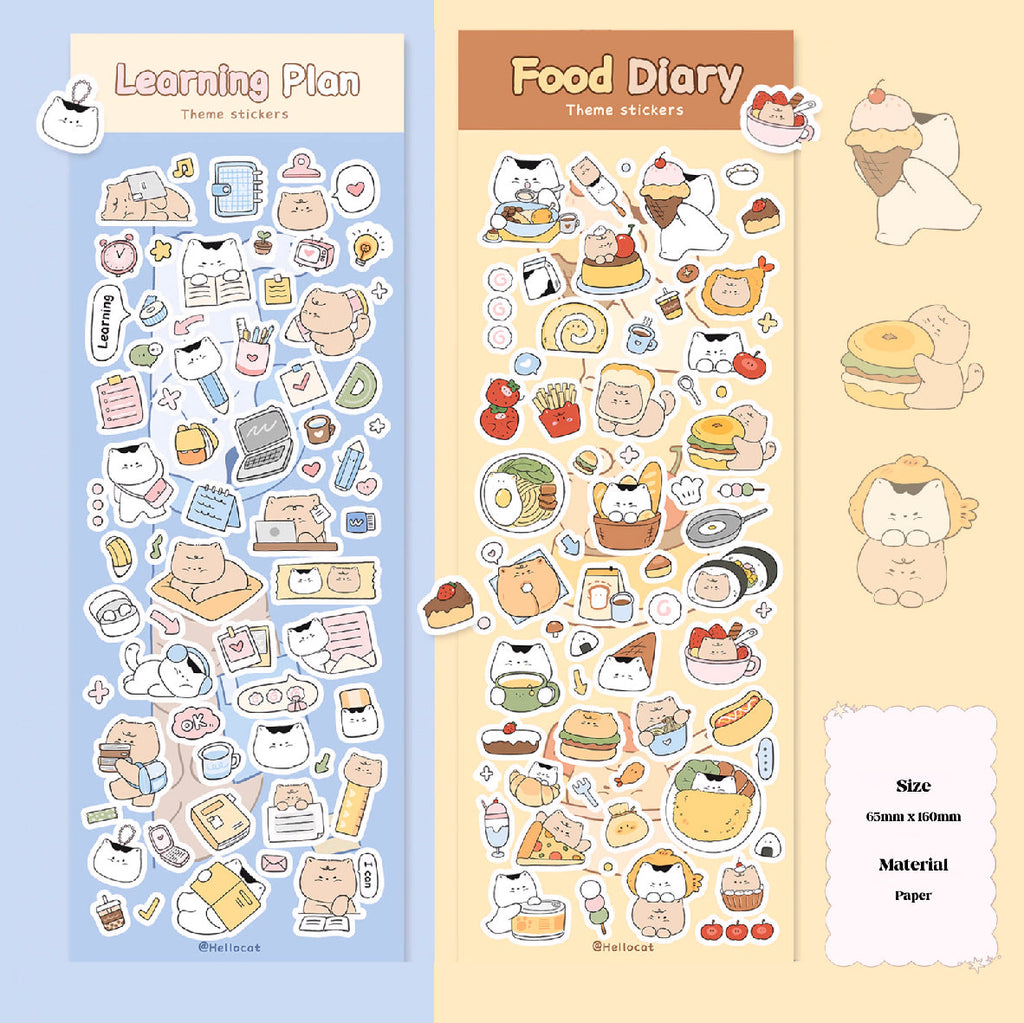 LuLuFun Studio Hello Cat Kitty Diary Sticker for Journaling - 1 Sheet