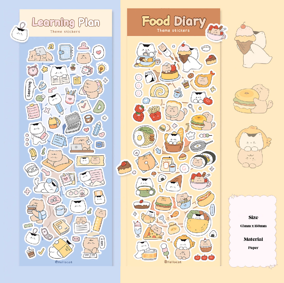 LuLuFun Studio Hello Cat Kitty Diary Sticker for Journaling - 1 Sheet