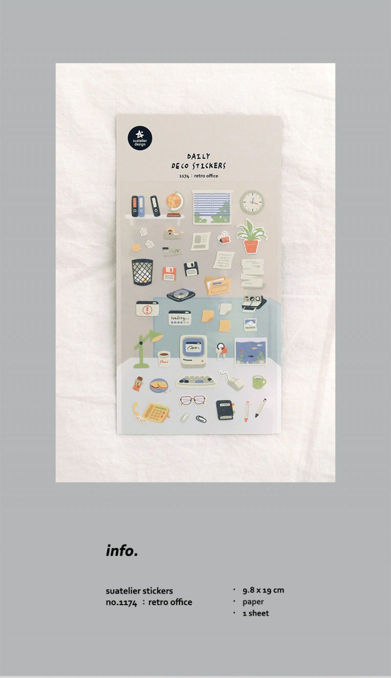 Suatelier Retro Office Decorative Stickers – 1 Sheet (10x19cm) by LuLuFun