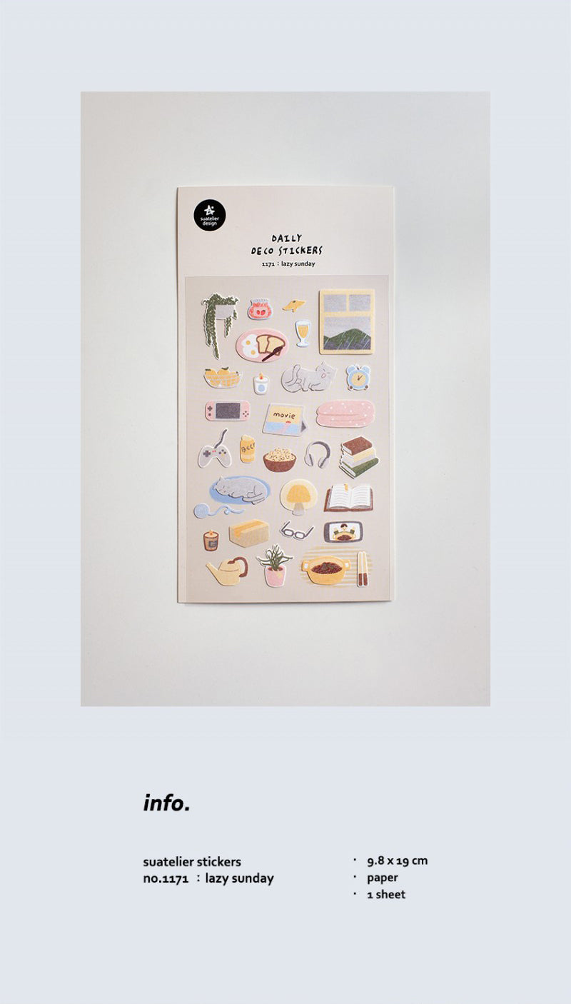 Suatelier Lazy Sunday Decorative Sticker Sheet for Journaling - 1pc