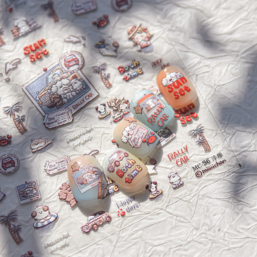 LuLuFun Studio Puppy Summer Holiday 5D Nail Deco Stickers | 1 Sheet
