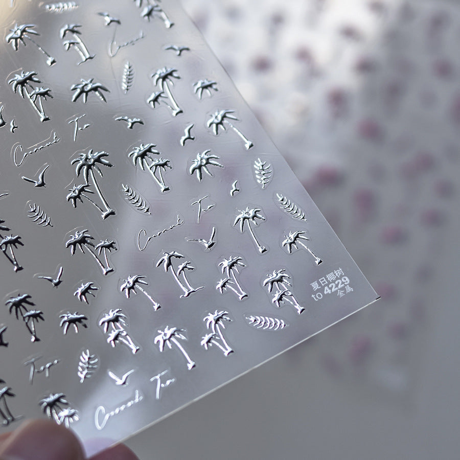 LuLuFun Studio Summer Palm Tree Nail Deco Stickers - Ultra-Thin Nail Art