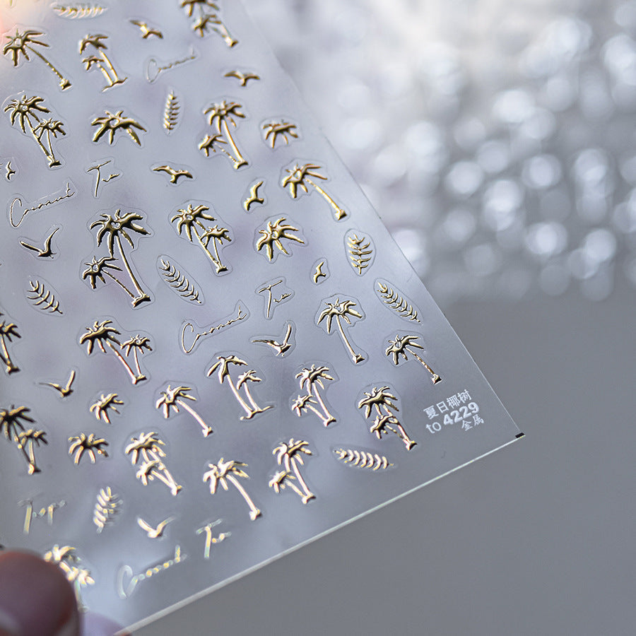 LuLuFun Studio Summer Palm Tree Nail Deco Stickers - Ultra-Thin Nail Art