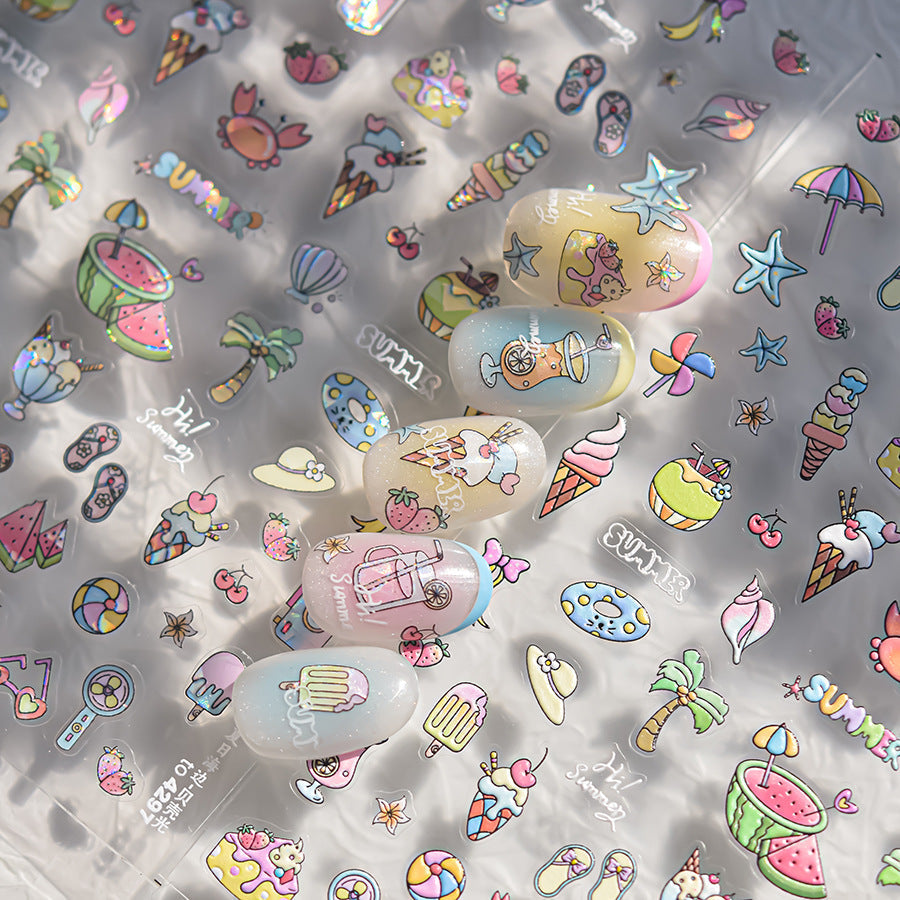 Summer Beach Nail Deco Stickers by LuLuFun Studio | Ultra-Thin Nail Art