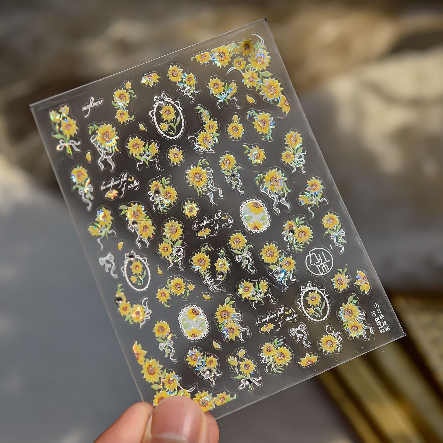 LuLuFun Studio Sunflower & Diamond Nail Art Stickers - Floral Decals