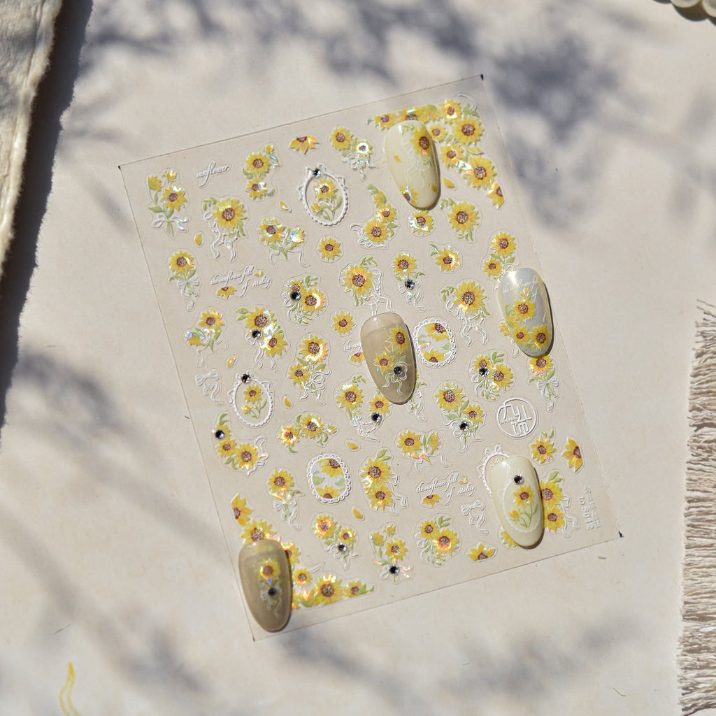 LuLuFun Studio Sunflower & Diamond Nail Art Stickers - Floral Decals